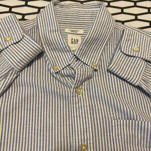 Gap Men's Standard Fit Striped Button-Down Shirt - Blue & White, Size Large